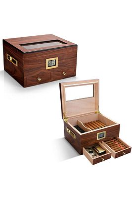 Sedir Ağacı Camlı Çekmeceli Humidor Puro Kutusu Rc56 ürün fotoğrafı