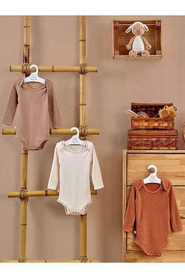 Flavor 3 Parça Unisex Bebek Uzun Kollu Pamuk Bodysuit Takımı Yenidoğan Ve Çocuk Hediye Seti ürün fotoğrafı
