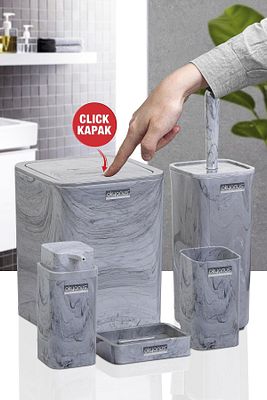 Kare Mermer Desenli 5'li Banyo Seti ürün fotoğrafı
