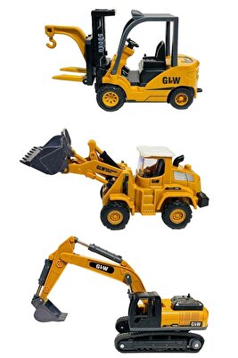 İnşaat Seti Forklift Kepçe Buldozer 3lü Metal Eğitici Çocuk Mühendisliği Oyuncakları ürün fotoğrafı