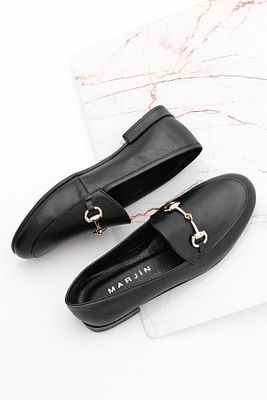 Kadın Hakiki Deri Zincirli Loafer Günlük Ayakkabı Tanle Siyah ürün fotoğrafı