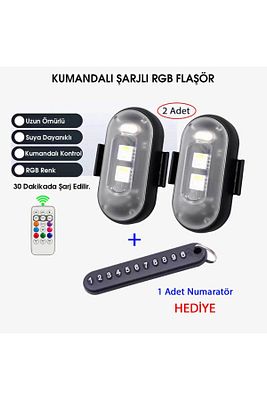 Çakar Kumandalı Pedal Ayak Altı Şarjlı Motorsiklet 2adet Işık Rgb Led Flaşör Araba Drone Su Geçirmez ürün fotoğrafı