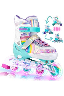 Unicorn Işıklı Paten 2+2 Gökkuşağı Kız Çocuk Pateni Silikon Teker,Taşıma Çantalı 3 in 1 Teker ürün fotoğrafı