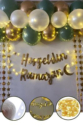 Hoşgeldin Ramazan Gold Yazı Ledli Zincir Balon Seti 11 Ayın Sultanı Ramazan Bayramı Oda Süsleme Seti ürün fotoğrafı