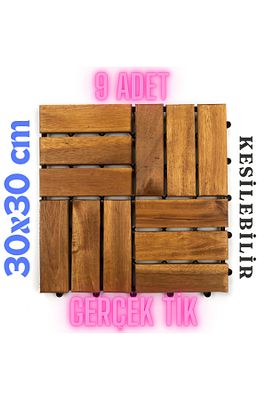 Teak Ağacı Yer Karosu 9 Adet 1 Koli Bahçe Banyo Deck Ahşap Karo Masif Yer Döşemesi Balkon Deck ürün fotoğrafı