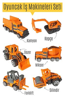 Inşaat Seti metal mini Beton Mikseri Kepçe Yol Düzeltici forklift kamyon (6lı yollanır) ürün fotoğrafı