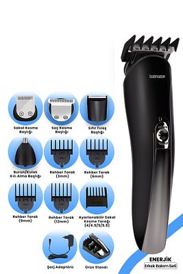 Enerjik 12 In 1 Sıfır Başlıklı Kablolu Kablosuz Hızlı Şarj Paslanmaz Çelik Standlı Erkek Bakım Seti ürün fotoğrafı