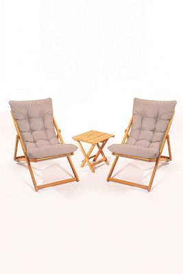 2 1 Nora Şezlong Seti Bahçe-balkon-teras-plaj-kafe Katlanır Set - Vizon ürün fotoğrafı