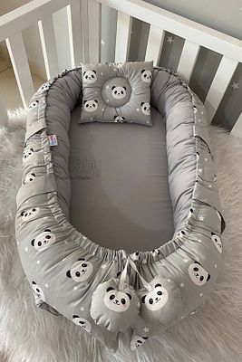 Nest Gri Panda Babynest Lüx Tasarım Ortopedik Nest Bebek Yatağı Anne Yanı Bebek Yatağı ürün fotoğrafı