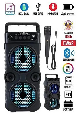 Bluetooth Hoparlör Parti Hoparlörü Karaoke Mikrofon Hediyeli Işıklı Ses Bombası Radyo Usb Sd Girişli ürün fotoğrafı