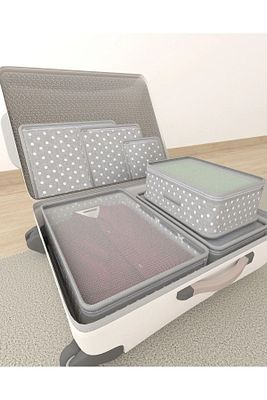 6'LI SET Gri Benekli Desen 6 Parça Valiz Içi Düzenleyici Set ürün fotoğrafı