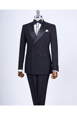 İtalyan Kesim Slim Fit Kruvaze Ceket Pantolon Damatlık Set Siyah T9213 ürün fotoğrafı