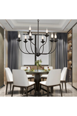 Ariane 8Li Siyah Modern Yatak odası Retro Büyük Salon Avize ürün fotoğrafı