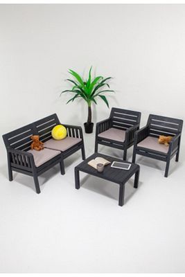 Lara 2 1 1 S Bahçe Takımı Balkon - Bahçe - Teras Mobilyası / Antrasit ürün fotoğrafı