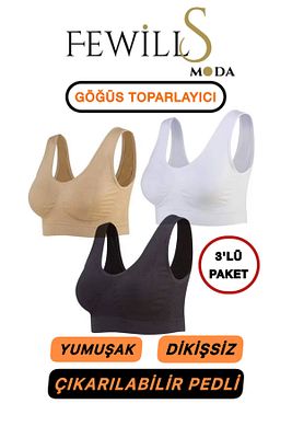 Toparlayıcı Sıkılaştırıcı Pedli Sütyen 3'lü (SİYAH-BEYAZ-TEN RENGİ) ürün fotoğrafı