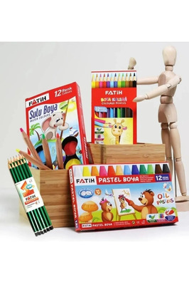 4'lü Okul Seti - (12'li Mercanlı KurşunKalem + 12'li Kuru Boya + 12'li Pastel Boya + 12'li Sul ürün fotoğrafı