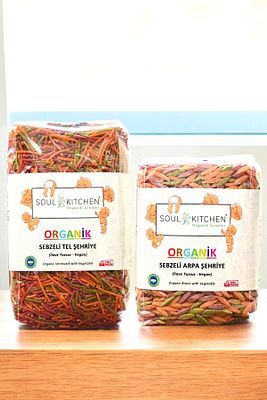 Organik Sebzeli Arpa Şehriye 350gr ** Sebzeli Tel Şehriye - Tuzsuz (AVANTAJ SETİ) ürün fotoğrafı