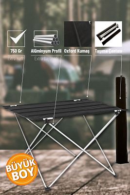 Alüminyum Katlanabilir, Geniş Model Taşıma Çantalı Kamp Ve Piknik Masası 73cm X 55cm X 53 Cm ürün fotoğrafı