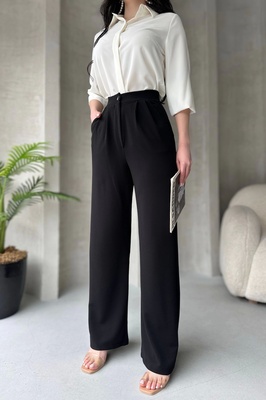 Lima Siyah Palazzo Pantolon Çımalı Oversize Kesim ürün fotoğrafı