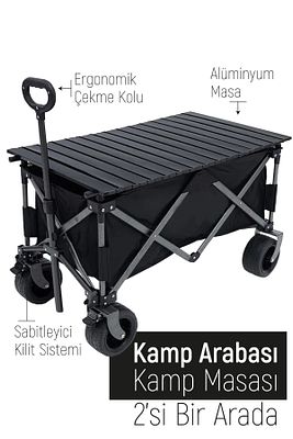 Katlanır Kamp Arabası ve Kamp Masası - Metal Kamp Masalı  Kamp Arabası - Siyah ürün fotoğrafı
