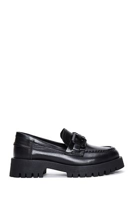 Kadın Siyah Deri Maskülen Loafer 24WFD180118 ürün fotoğrafı