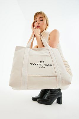 Krem U46 Çıt Çıt Kapatmalı Ön Cep Detaylı Tote Bag Işlemeli Kanvas Kadın Kol Ve Omuz Çantası U:30 E: ürün fotoğrafı