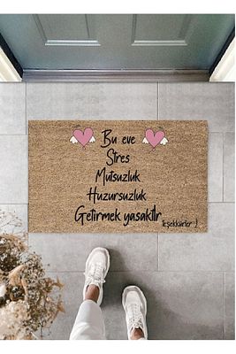 Müdavimhome Dijital Baskı Modern Pembe Kalp Stres Yasaktır Temalı Dekoratif Kapı Önü Paspası ürün fotoğrafı