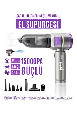 Üflemeli Güçlü Vakumlu Ev Ofis Araç Süpürgesi 15000PA Güçlü El Süpürgesi Şarjlı Çok Fonksiyonlu ürün fotoğrafı