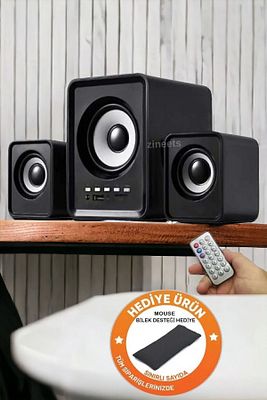 Bluetooth Hoparlör 3.5mm Jack Kablolu Bilgisayar Hoparlörü Müzik 2 1 Ses Sistemi Radyolu Usb Speaker ürün fotoğrafı