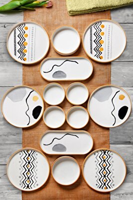 14 Parça 6 Kişilik Axial Stackable Kahvaltı Takımı - Lüx Kahvaltılık Sunum Seti Tabağı ürün fotoğrafı