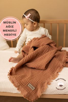 Mocha Mousse Müslin 4 Katlı Müslin Bebek Müslin Çocuk Müslin 110x110cm ürün fotoğrafı