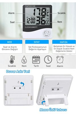 Dijital Termometre Higrometre Hava Istasyon Oda Iç Dış Mekan Sıcaklık Nem Ölçer Lcd Saat Alarm ürün fotoğrafı