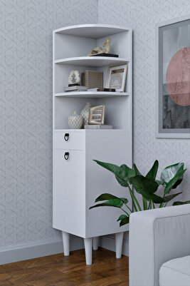 Ekim Çok Amaçlı Dekoratif Şık Köşe Dolabı Beyaz ürün fotoğrafı