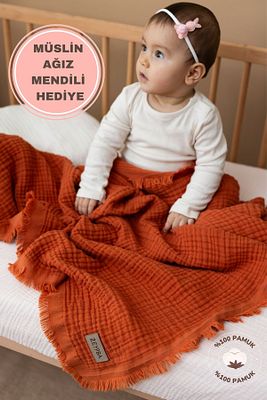 Kiremit 4 Katlı Müslin Battaniye Bebek Müslin Bebek Müslin Örtü 110x110cm ürün fotoğrafı