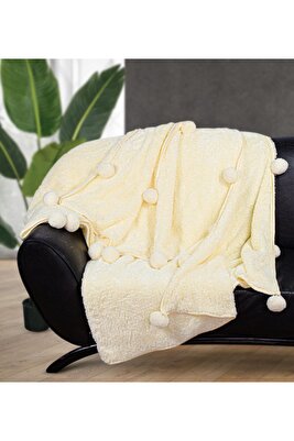 Ponponlu 200*220 Cm Pelüş Çift Kişilik Battaniye (%100 Yerli) ürün fotoğrafı