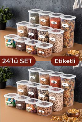 Foly Etiketli Kare Erzak Saklama Kabı 24'lü Set 8x(0,55 LİTRE, 1,2 LİTRE, 1,75 LİTRE) Beyaz ürün fotoğrafı