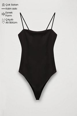 Askılı Bodysuit Siyah ürün fotoğrafı