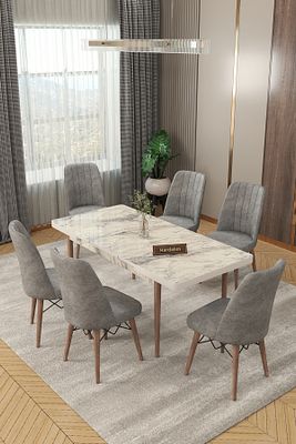 6 Kişilik Açılır Masa Sandalye Takımı Mutfak Masası Takımı Salon Masası Yemek Masası Masa Takımı ürün fotoğrafı