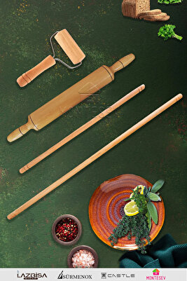 Zümrüt Serisi Ahşap Hamur Açma Oklavası Merdanesi Rulosu Hamur Şekillendirici 4 Lü Set Zmrset1 ürün fotoğrafı