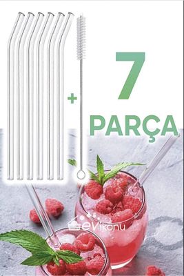 7 Parça Şeffaf Cam Eğimli Pipet Kokteyl Sunum Pipetleri Yıkanabilir Fırça ürün fotoğrafı
