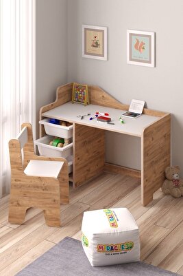 Çocuk Oyun Aktivite Masası 90x45 Cm 3 Sepetli Çocuk Çalışma Masası Sırt Dayamalı Sandalye ürün fotoğrafı