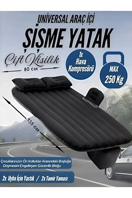 Araç İçi Şişme Yatak Çift Kişilik Seyahat Kamp Yatağı Universal Uzun Yol Uyku İçin Yastık Pompa Seti ürün fotoğrafı