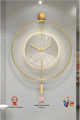İskandinav Tarzı Kristal Gold(BÜYÜK BOY 50X75CM) (LED IÇİN 3ADET PİL GELMEKTEDİR)-metal Duvar Saati ürün fotoğrafı