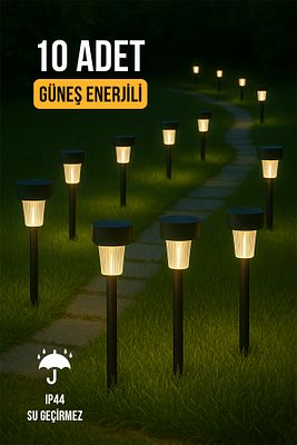 10'lu Güneş Enerjili Led Bahçe Yolu Lambası- Solar Aydınlatma Ip44 Su Geçirmez Işık Seti ürün fotoğrafı