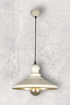 Açelya Modern Tasarım Cafe Mutfak Salon Krem Başlık Metal Krem içi Gold Renk Tekli Avize (AMPULSÜZ) ürün fotoğrafı