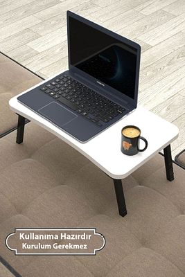 Ahşap Laptop Sehpası Seyyar Kahvaltı Masası Katlanır Çalışma Sehpası Beyaz 23 cm 35 cm Beyaz 59 cm ürün fotoğrafı