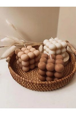 Asya Home Decor Kahverengi-Açık Kahve-Beyaz Bubble 3'lü Kokulu Mum Set ürün fotoğrafı