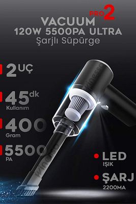 Mini Vakumlu Type C Şarjlı Araç Süpürgesi El Süpürgesi Şarjlı Çok Fonksiyonlu 5500 Pa ürün fotoğrafı