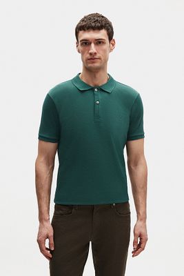 Regular Fit Haki %100 Pamuklu Uzun Ömürlü Kıvrılmaz Polo Yaka Nakışlı T-shirt ürün fotoğrafı