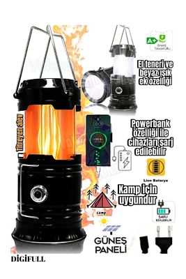 Kamp Lambası Güneş Enerjili Kamp Çadır Feneri Led Solar Şarjlı Usb Girişli Led Işıldak ürün fotoğrafı